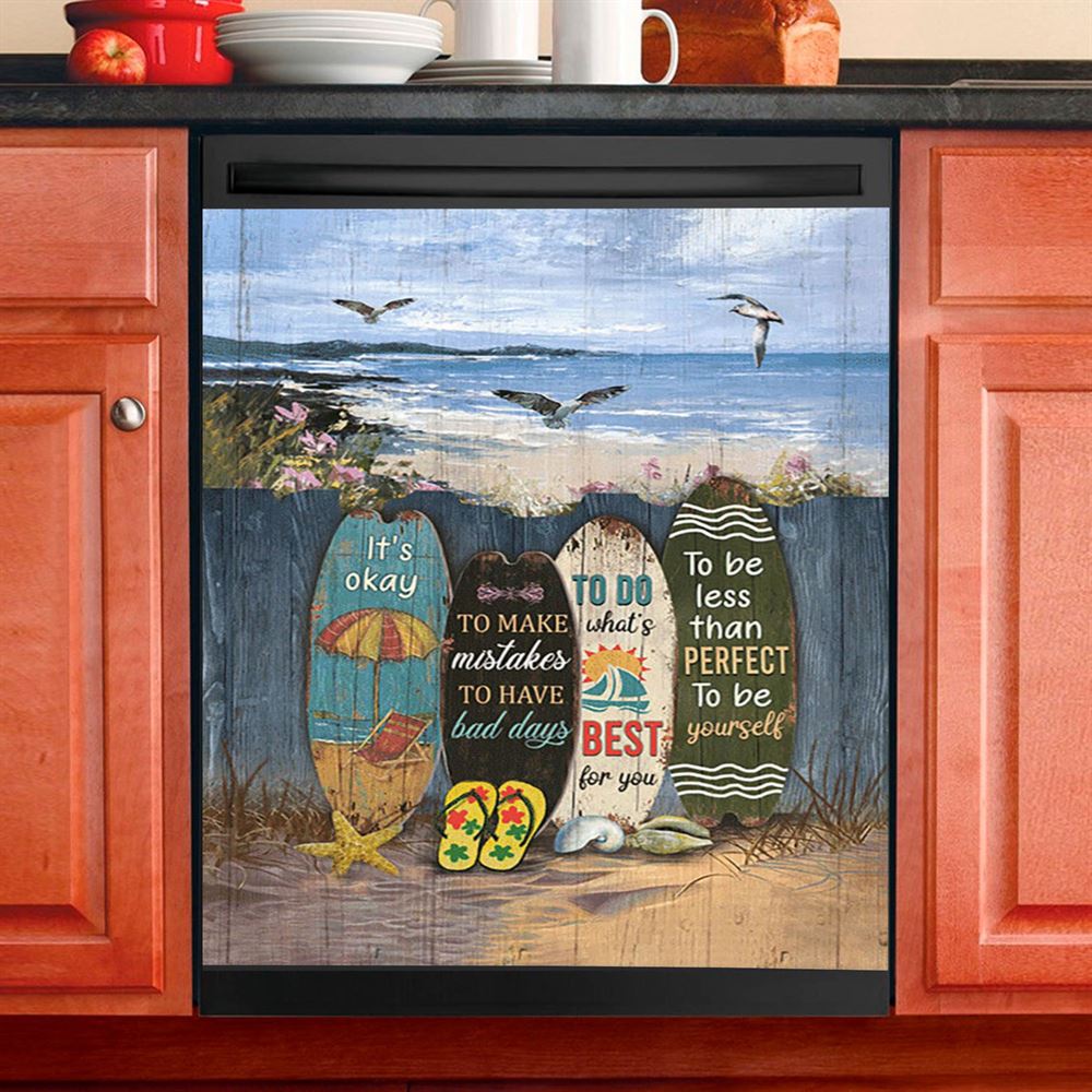 It's Okay To Make Mistakes Beach Scene Gulls Seagulls Starfish Dishwasher Cover, Christian Dishwasher Stickers, Bible Verse Kitchen Decor