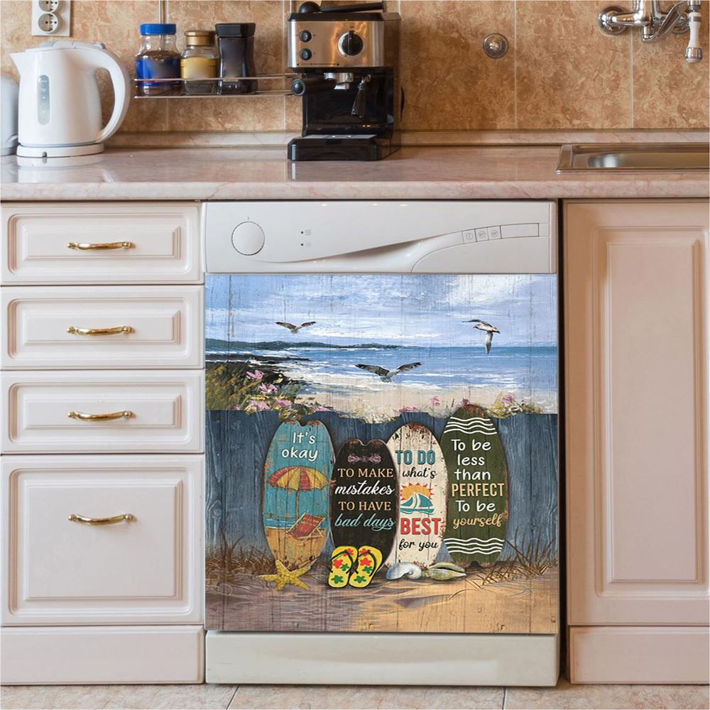 It's Okay To Make Mistakes Beach Scene Gulls Seagulls Starfish Dishwasher Cover, Christian Dishwasher Stickers, Bible Verse Kitchen Decor