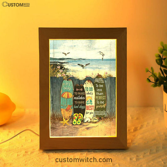 It's Okay To Make Mistakes Beach Scene Gulls Seagulls Starfish Frame Lamp Art - Christian Night Light - Bible Verse Wooden Lamp