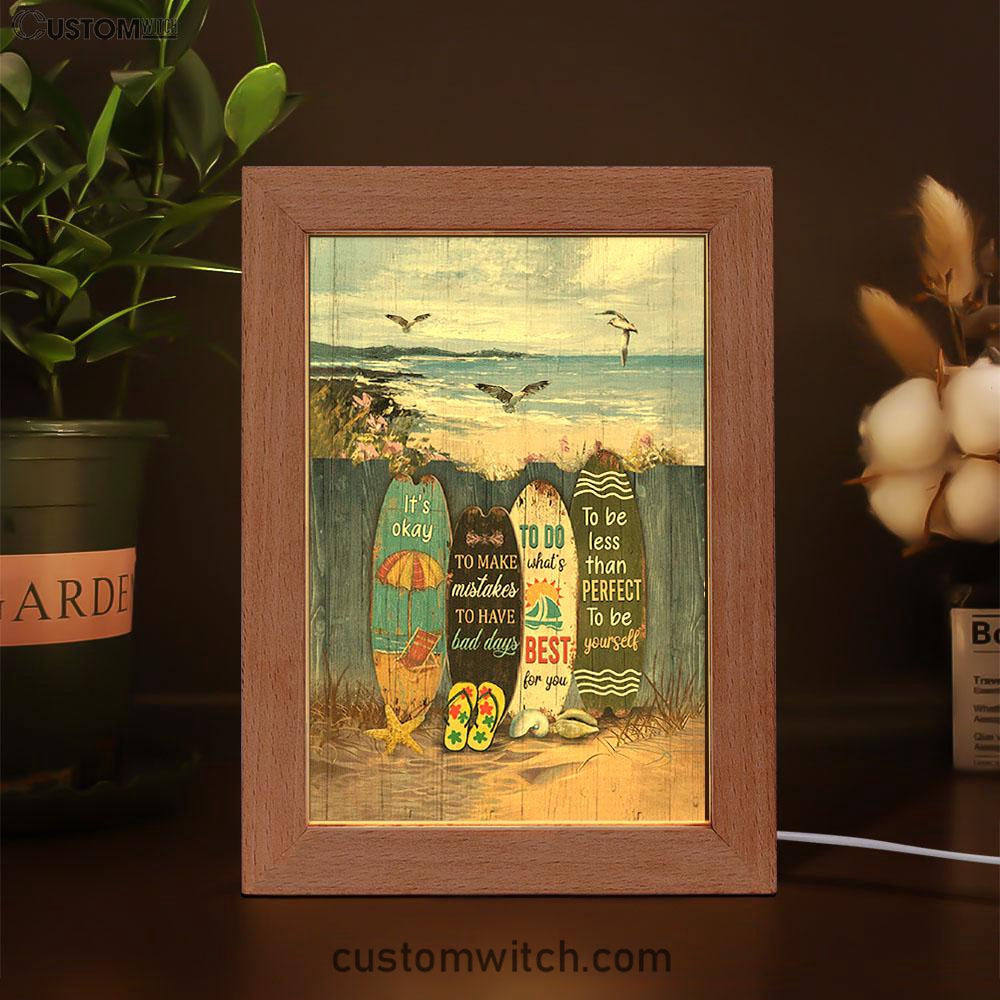 It's Okay To Make Mistakes Beach Scene Gulls Seagulls Starfish Frame Lamp Art - Christian Night Light - Bible Verse Wooden Lamp