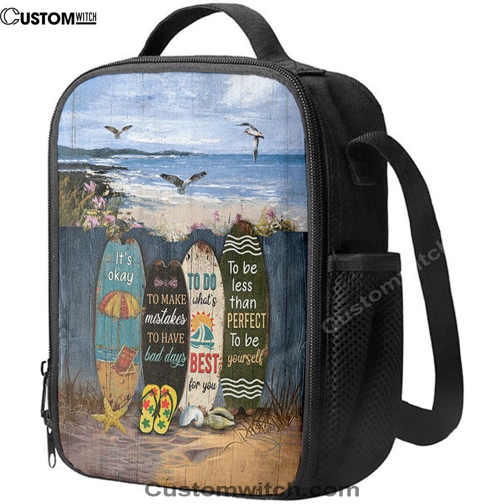 It's Okay To Make Mistakes Beach Scene Gulls Seagulls Starfish Lunch Bag, Christian Lunch Bag, Religious Lunch Box For School, Picnic
