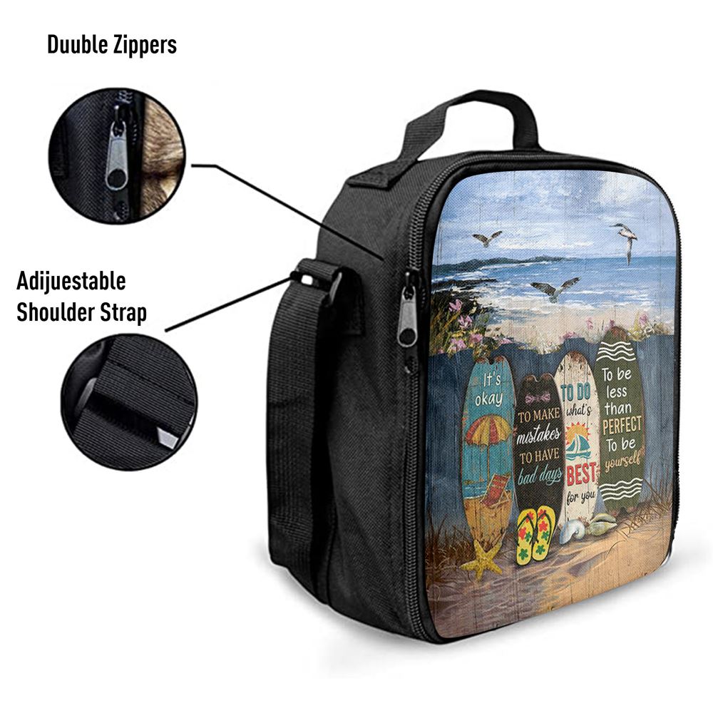 It's Okay To Make Mistakes Beach Scene Gulls Seagulls Starfish Lunch Bag, Christian Lunch Bag, Religious Lunch Box For School, Picnic