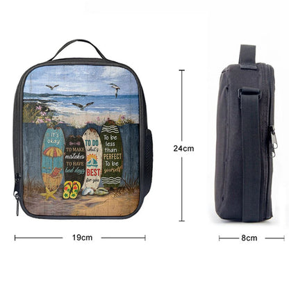 It's Okay To Make Mistakes Beach Scene Gulls Seagulls Starfish Lunch Bag, Christian Lunch Bag, Religious Lunch Box For School, Picnic