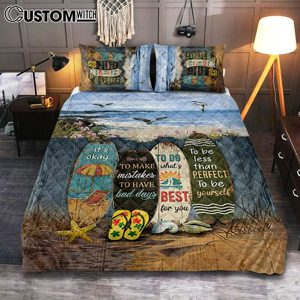 It's Okay To Make Mistakes Beach Scene Gulls Seagulls Starfish Quilt Bedding Set Bedroom - Christian Quilt Bedding Set Prints - Bible Verse Quilt Bedding Set Art