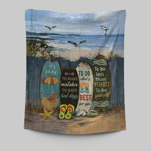 It's Okay To Make Mistakes Beach Scene Gulls Seagulls Starfish Tapestry Wall Art - Christian Tapestries Prints - Bible Verse Tapestry Art