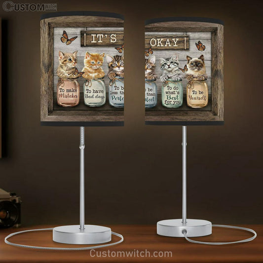 It's Okay To Make Mistakes Lovely Cat Butterfly Bottle Table Lamb Painting - Christian Lamb Gift - Gifts For Cat Lovers