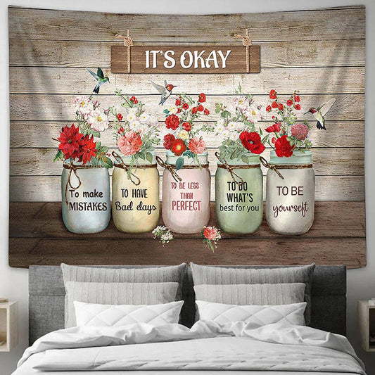 It's okay to make mistakes Brilliant flower hummingbird Tapestry Wall Art - Bible Verse Tapestry - Religious Tapestry Wall Hanging