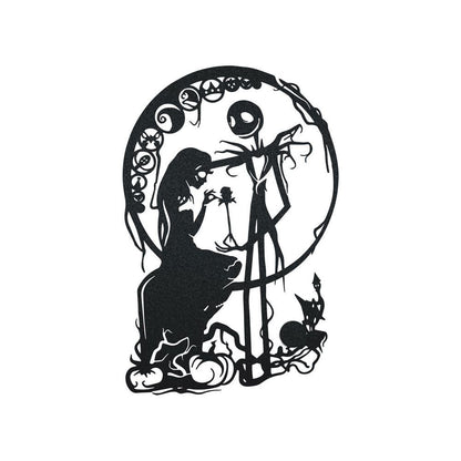 Jack and Sally Nightmare Before Christmas Afcultures RGB Led Lights Metal Wall Art, Christmas Home Decor Sign, Christmas Outdoor Metal Sign