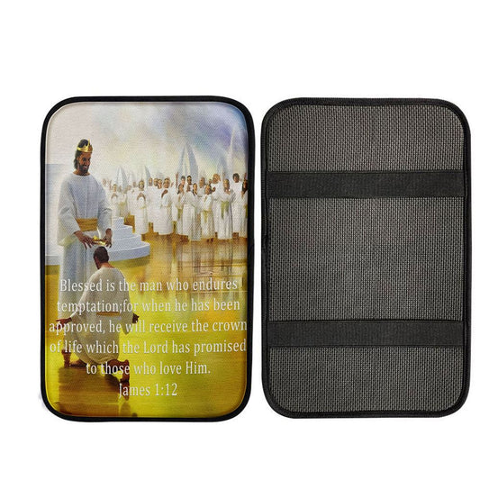James 112 Blessed Is The Man Who Endures Temptation Car Center Console Cover - Bible Verse Car Armrest Pad, Christ Car Armrest Accessories