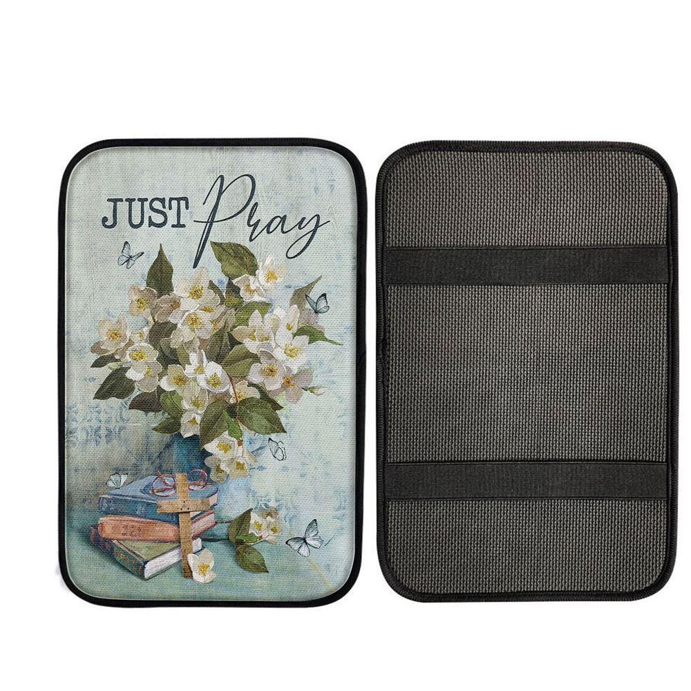 Jasmine Book Wooden Cross Just Pray Car Center Console Cover, Christ Car Armrest Accessories