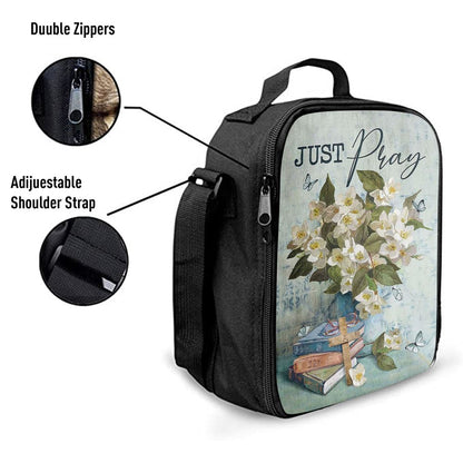 Jasmine Book Wooden Cross Just Pray Lunch Bag, Christian Lunch Bag, Religious Lunch Box For School, Picnic