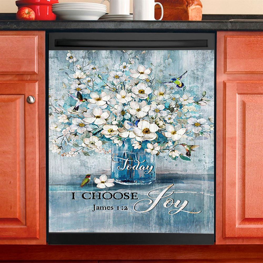 Jasmine Flower Blue Vase Hummingbird Today I Choose Joy Dishwasher Cover, Christian Dishwasher Stickers, Bible Verse Kitchen Decor