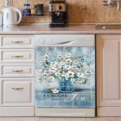 Jasmine Flower Blue Vase Hummingbird Today I Choose Joy Dishwasher Cover, Christian Dishwasher Stickers, Bible Verse Kitchen Decor