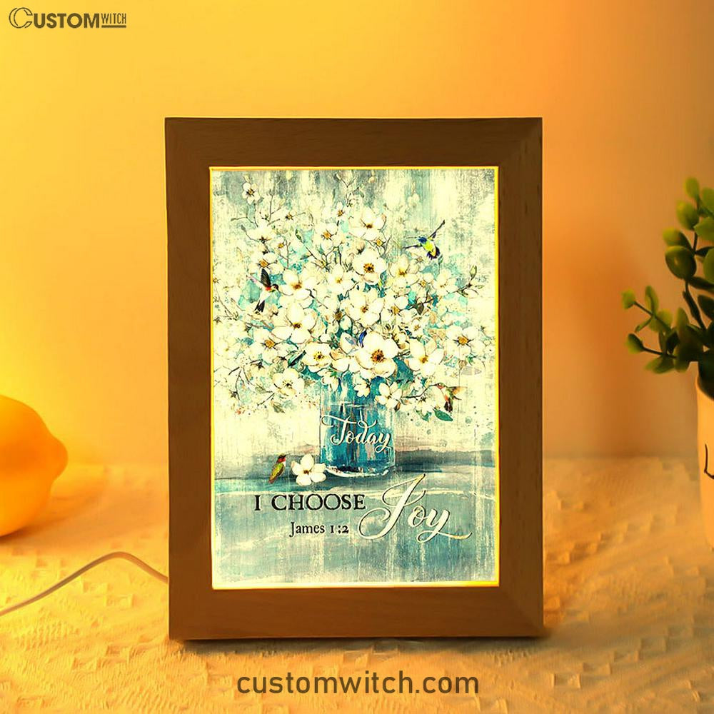 Jasmine Flower Blue Vase Hummingbird Today I Choose Joy Frame Lamp Frame Lamp Art - Christian Night Light - Bible Verse Wooden Lamp