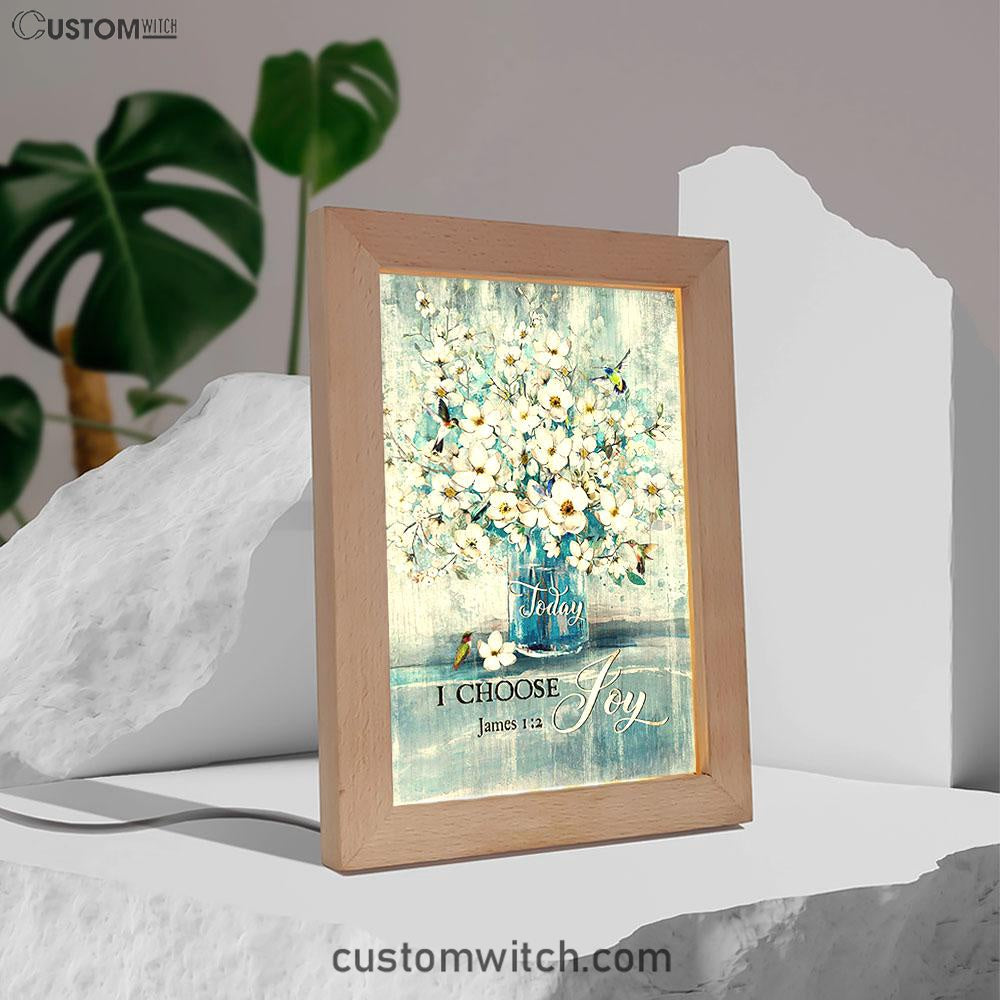 Jasmine Flower Blue Vase Hummingbird Today I Choose Joy Frame Lamp Frame Lamp Art - Christian Night Light - Bible Verse Wooden Lamp