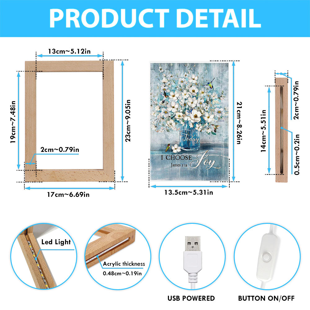 Jasmine Flower Blue Vase Hummingbird Today I Choose Joy Frame Lamp Frame Lamp Art - Christian Night Light - Bible Verse Wooden Lamp