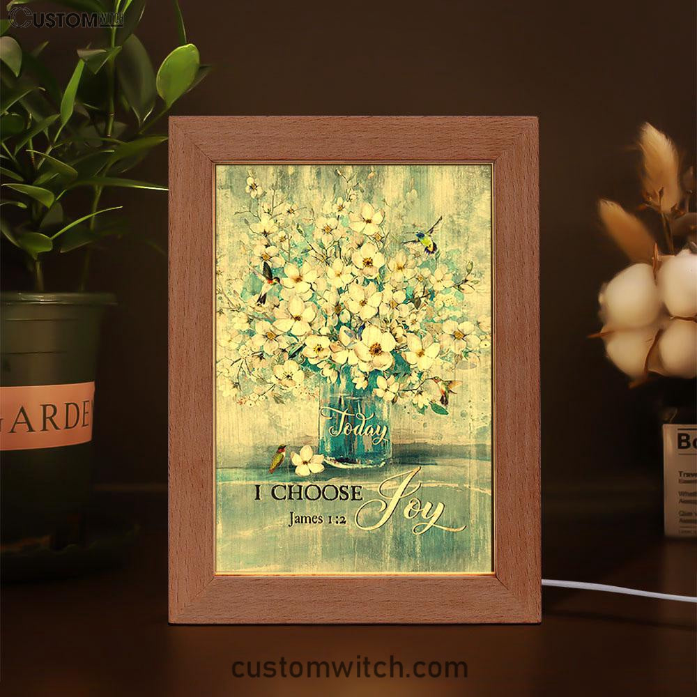 Jasmine Flower Blue Vase Hummingbird Today I Choose Joy Frame Lamp Frame Lamp Art - Christian Night Light - Bible Verse Wooden Lamp