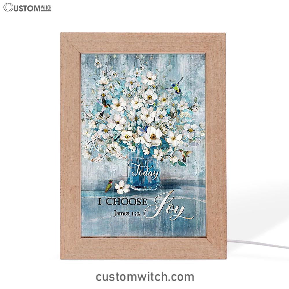 Jasmine Flower Blue Vase Hummingbird Today I Choose Joy Frame Lamp Frame Lamp Art - Christian Night Light - Bible Verse Wooden Lamp