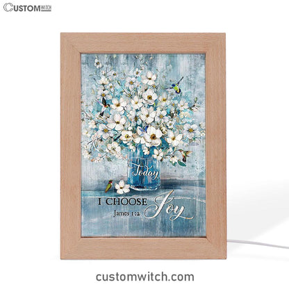Jasmine Flower Blue Vase Hummingbird Today I Choose Joy Frame Lamp Frame Lamp Art - Christian Night Light - Bible Verse Wooden Lamp