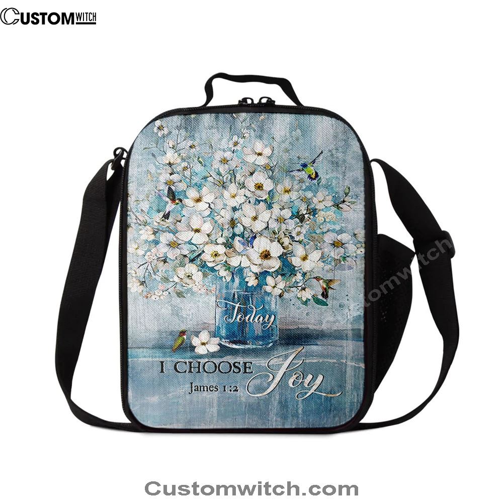 Jasmine Flower Blue Vase Hummingbird Today I Choose Joy Lunch Bag, Christian Lunch Bag, Religious Lunch Box For School, Picnic