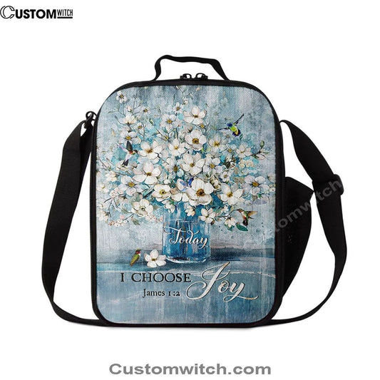 Jasmine Flower Blue Vase Hummingbird Today I Choose Joy Lunch Bag, Christian Lunch Bag, Religious Lunch Box For School, Picnic