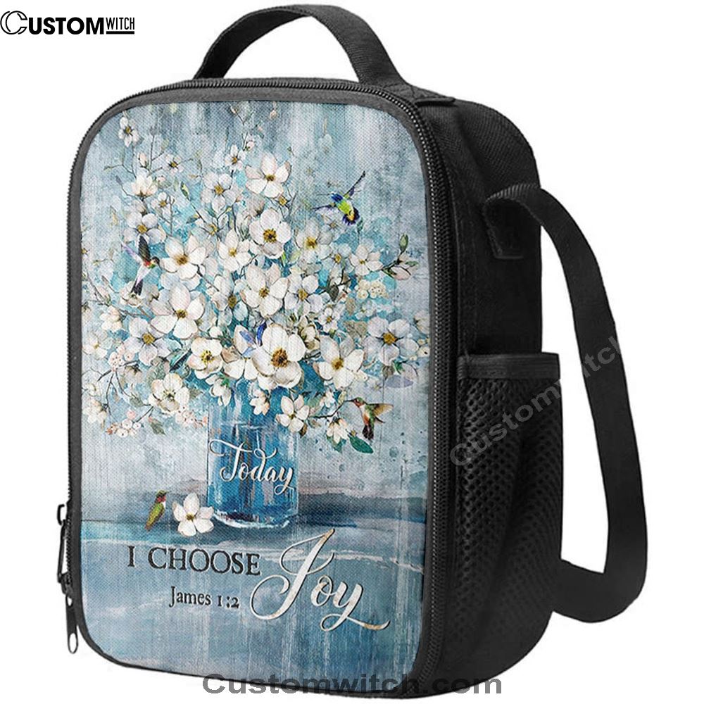 Jasmine Flower Blue Vase Hummingbird Today I Choose Joy Lunch Bag, Christian Lunch Bag, Religious Lunch Box For School, Picnic