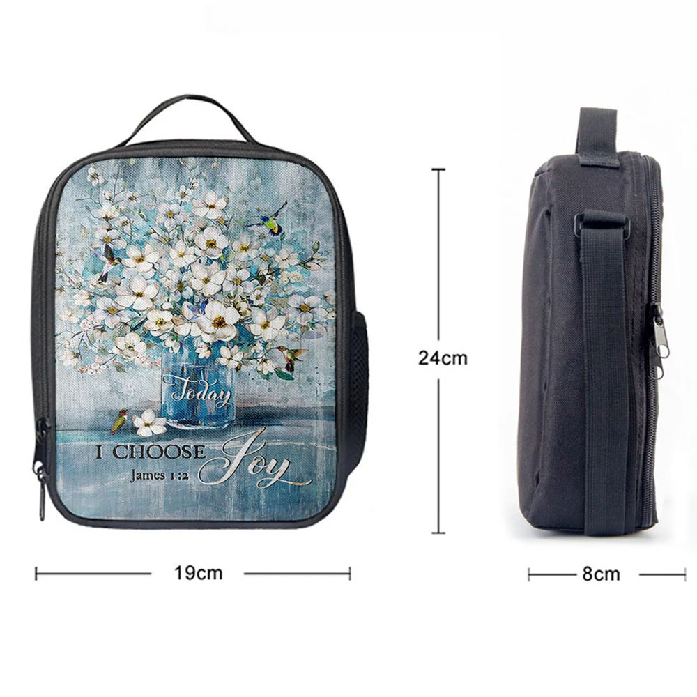 Jasmine Flower Blue Vase Hummingbird Today I Choose Joy Lunch Bag, Christian Lunch Bag, Religious Lunch Box For School, Picnic