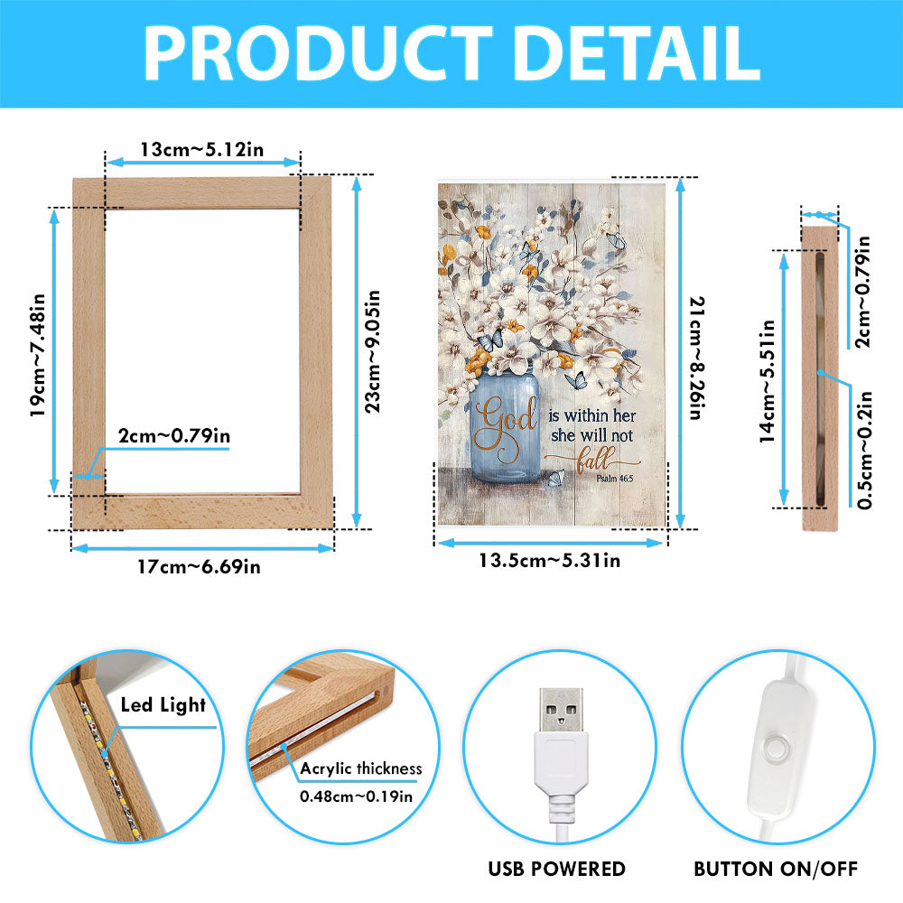 Jasmine Flower God Is Within Her Frame Lamp Art - Bible Verse Art - Christian Inspirational Decor