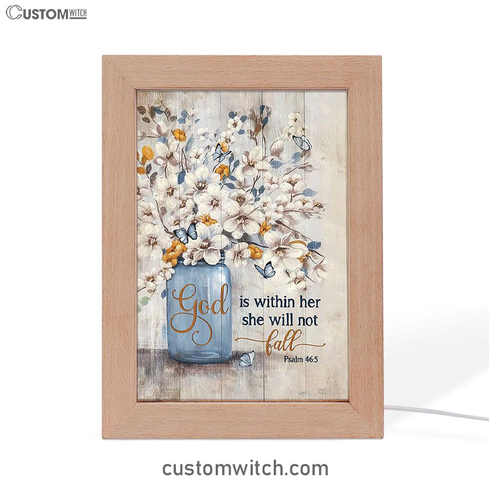 Jasmine Flower God Is Within Her Frame Lamp Art - Bible Verse Art - Christian Inspirational Decor