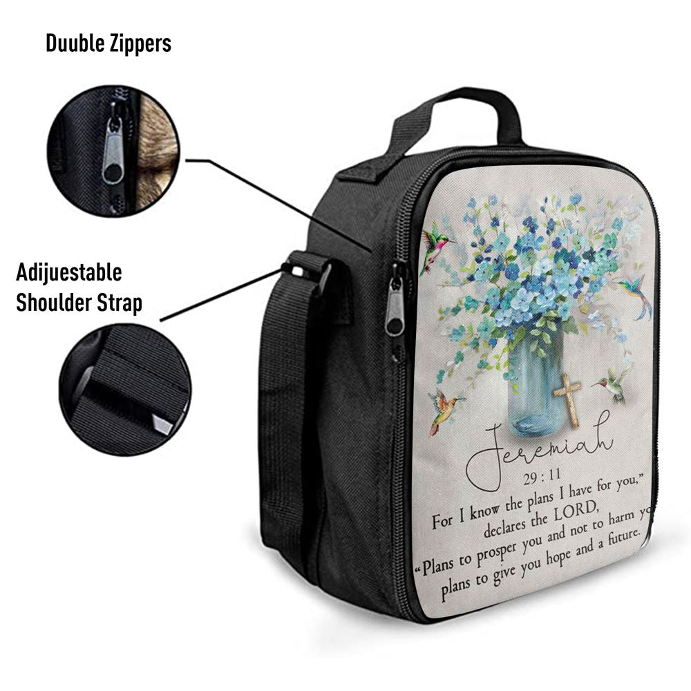 Jeremiah 2911 For I Know The Plans I Have For You Hummingbird Flowers Lunch Bag, Christian Lunch Box For School, Picnic