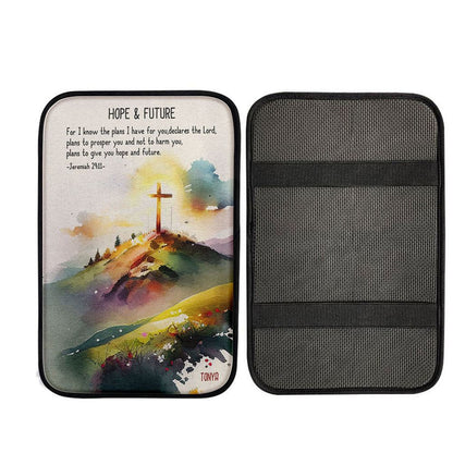 Jeremiah 911 Hope & Future Personalized Car Center Console Cover - Bible Verse Gift For Women Of God, Christ Car Armrest Accessories