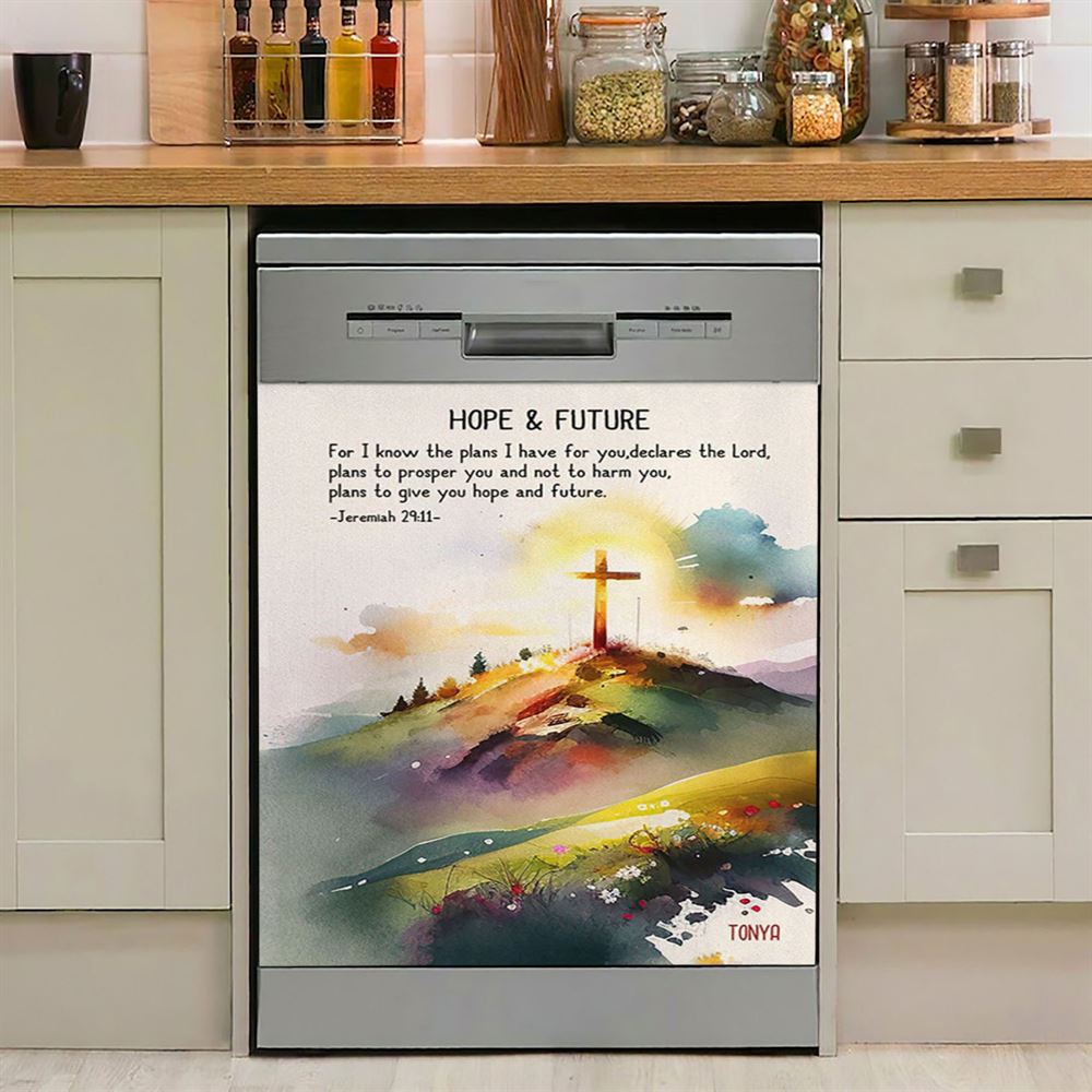 Jeremiah 911 Hope & Future Personalized Dishwasher Cover, Christian Dishwasher Stickers, Bible Verse Gift For Women Of God