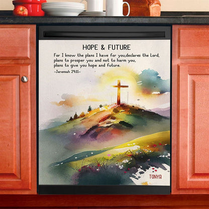 Jeremiah 911 Hope & Future Personalized Dishwasher Cover, Christian Dishwasher Stickers, Bible Verse Gift For Women Of God