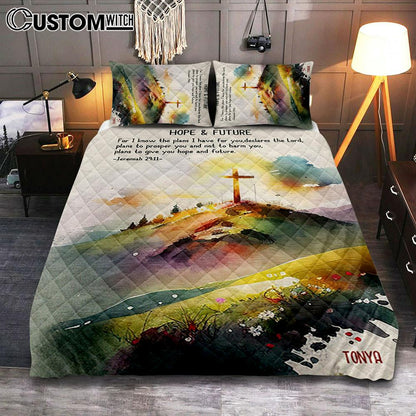 Jeremiah 911 Hope & Future Personalized Quilt Bedding Set Bedroom - Christian Quilt Bedding Set Prints - Bible Verse Gift For Women Of God