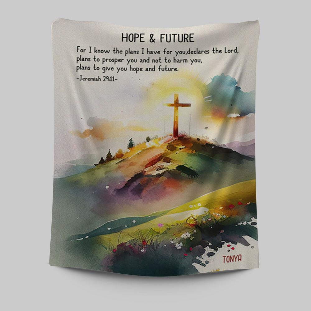 Jeremiah 911 Hope & Future Personalized Tapestry Wall Art - Christian Tapestries Prints - Bible Verse Gift For Women Of God