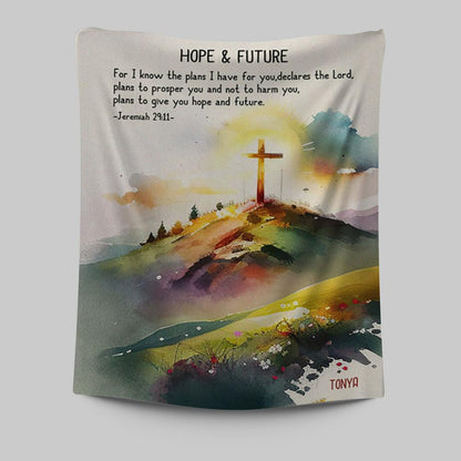 Jeremiah 911 Hope & Future Personalized Tapestry Wall Art - Christian Tapestries Prints - Bible Verse Gift For Women Of God