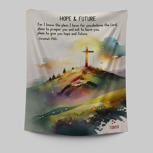 Jeremiah 911 Hope & Future Personalized Tapestry Wall Art - Christian Tapestries Prints - Bible Verse Gift For Women Of God