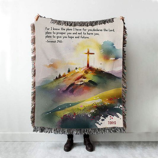 Jeremiah 911 Hope & Future Personalized Woven Throw Blanket - Christian Woven Blanket Prints - Bible Verse Gift For Women Of God