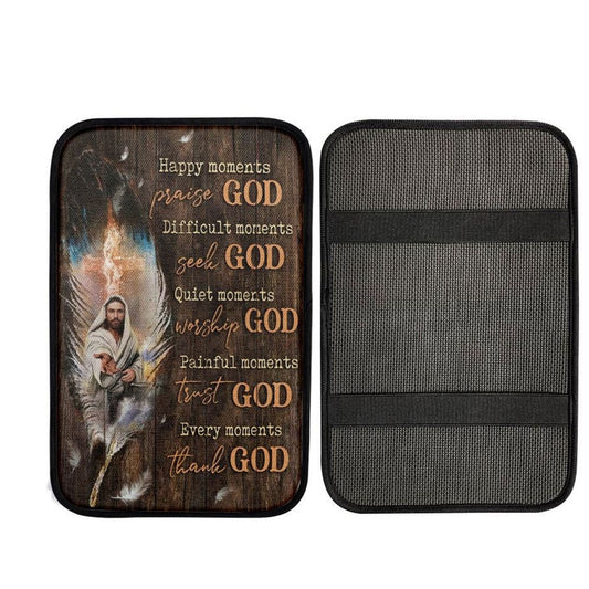 Jesus Amazing Feathers Every Moments Thank God Car Center Console Cover, Car Armrest Pad, Christian Gift, Armrest Box Mat