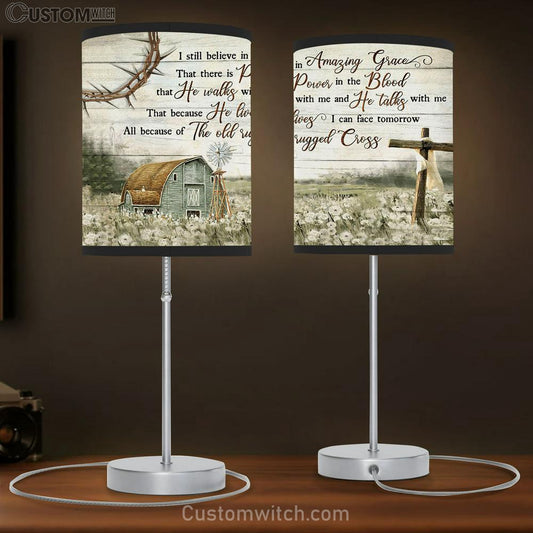 Jesus Amazing Grace Cross Barn Large Table Lamb - Christian Table Lamb Prints - Religious Table Lamb Art