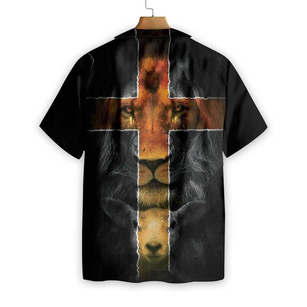 Jesus Amazing Lion And Lamb Christian Cross Hawaiian Shirt For Men, Christian Hawaiian Shirt, Gift For Christian