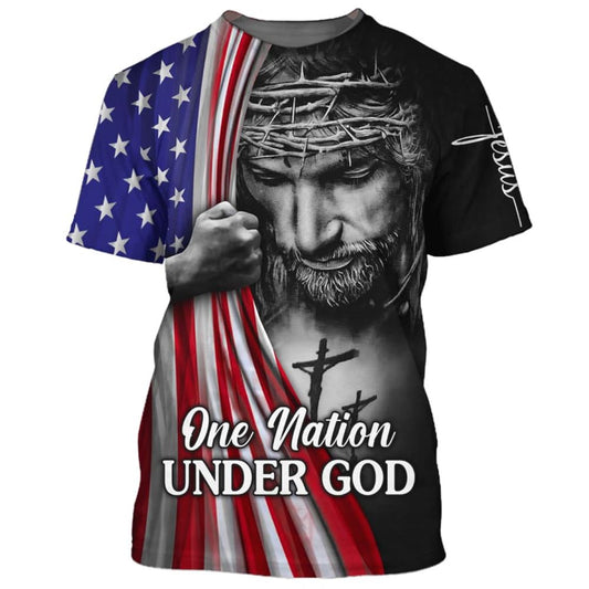 Jesus America One Nation Under God All Over Print 3D T-Shirt, Gift For Christian, Jesus Shirt