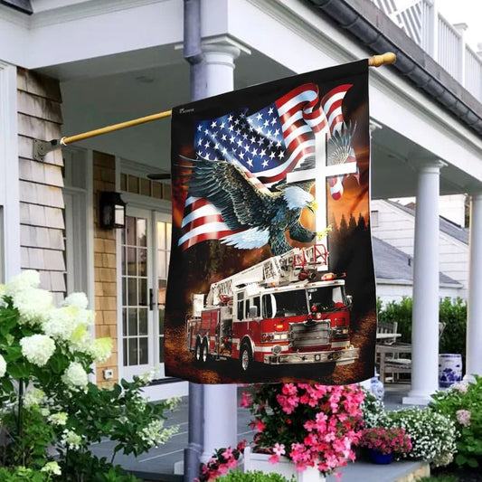 Jesus American Eagle Firefighter Flag, Outdoor Christian House Flag, Christian Flag, Scripture Flag, Garden Banner