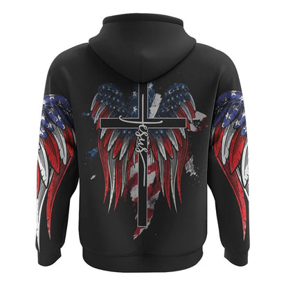 Jesus American Flag Wings Arm All Over Print 3D Hoodie, Christian Hoodie, Christian Sweatshirt, Bible Verse Shirt