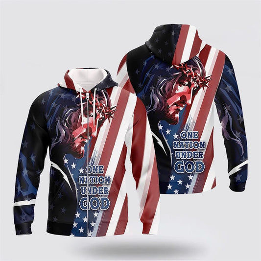 Jesus And American Flag One Nation Under God 3D Hoodies For Women Men, God 3D Printed Hoodie, Christian Apparel Hoodies