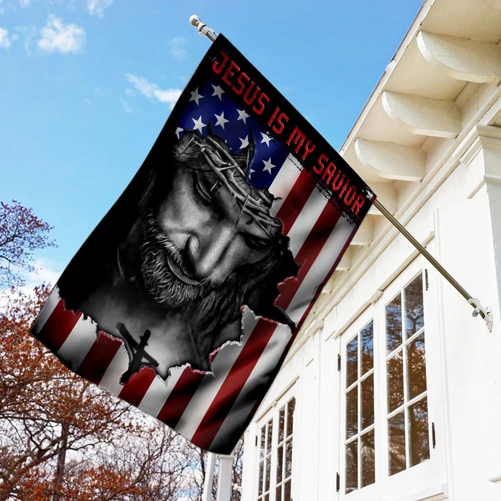 Jesus And American House Flags Jesus Is My Savior House Flags, Christian Flag, Scripture Flag, Garden Banner