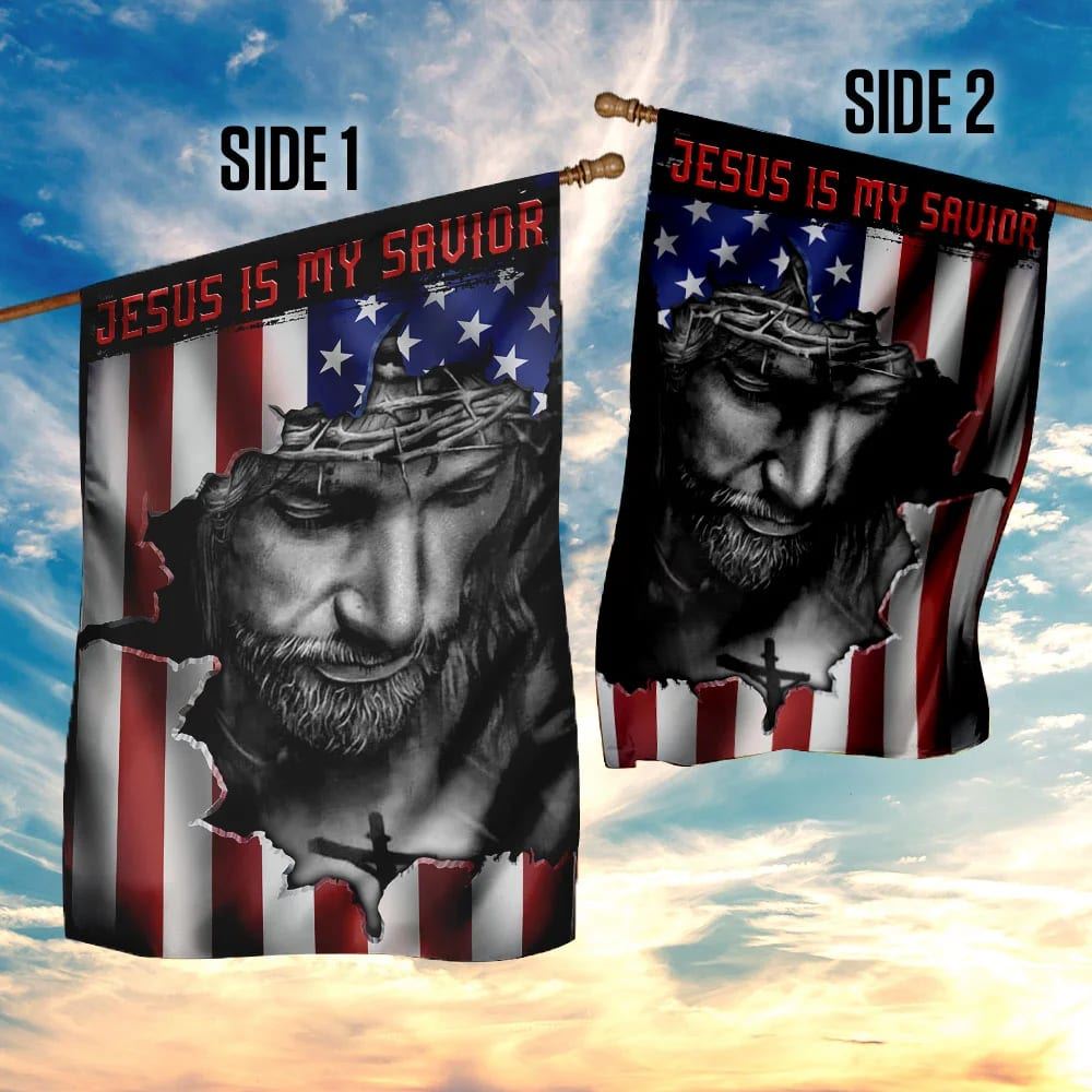 Jesus And American House Flags Jesus Is My Savior House Flags, Christian Flag, Scripture Flag, Garden Banner