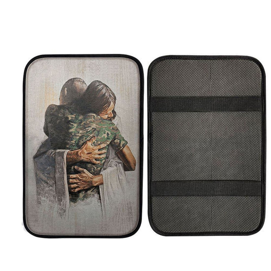 Jesus And American Soldiers Car Center Console Cover, Christian Car Armrest Accessories