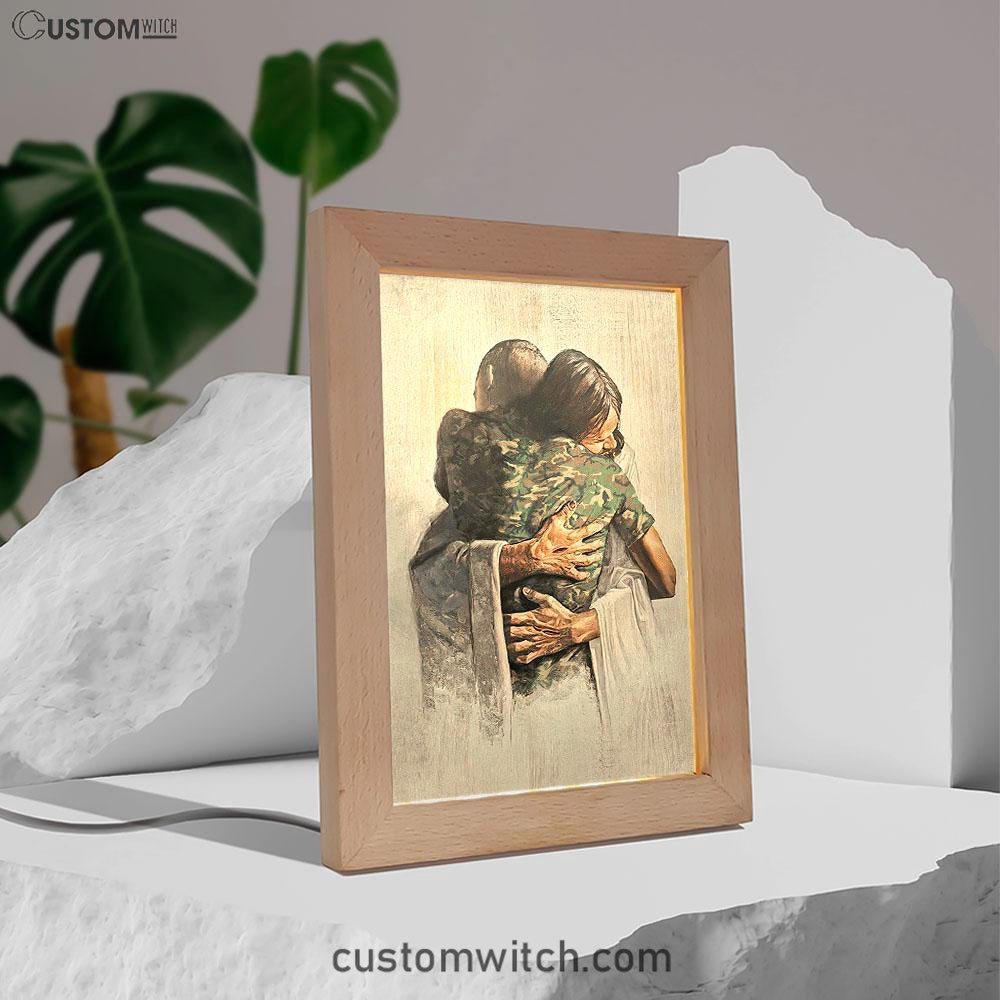 Jesus And American Soldiers Frame Lamp Art - Jesus Frame Lamp Pictures - Christian Night Light