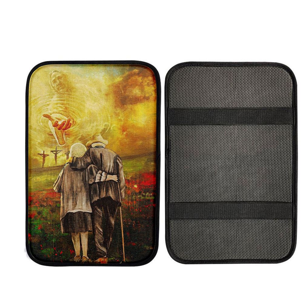 Jesus And An Old Couple Car Center Console Cover, Christian Car Armrest Accessories